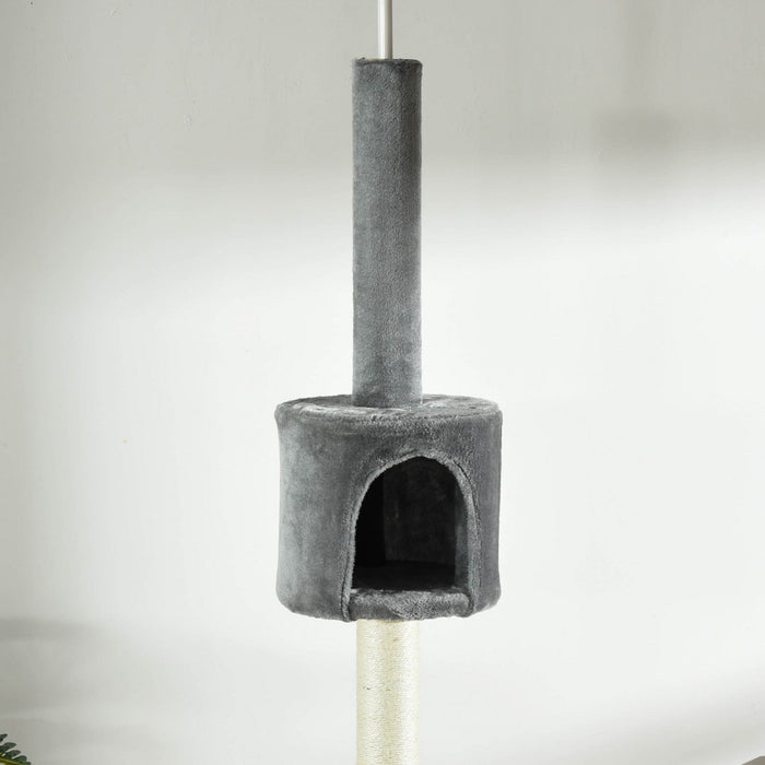 Pawhut 4-tier Floor To Ceiling Cat Tree, Tall Cat Tower With Scratching Post, Plush Padding, Toy Bal