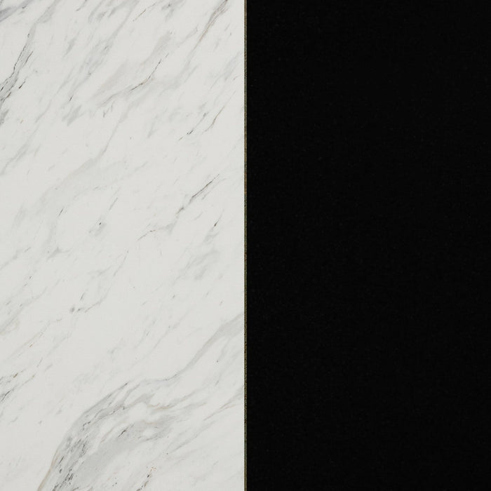 Olio Kitchen Island With Door And Drawers - Matte Black And Faux White Marble 