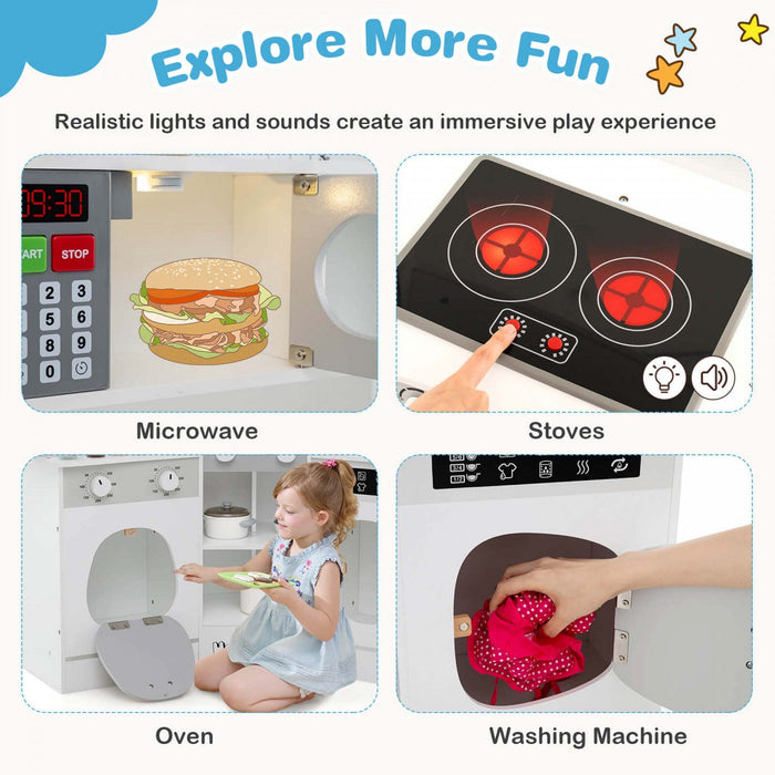 Honeyjoy Corner Kitchen Playset With Coffee Machine Oven Microwave Washing Machine White