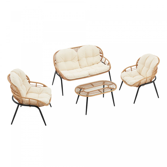 Pine Modern 4-Piece Conversation Set in Cream Patio Seating Package 
