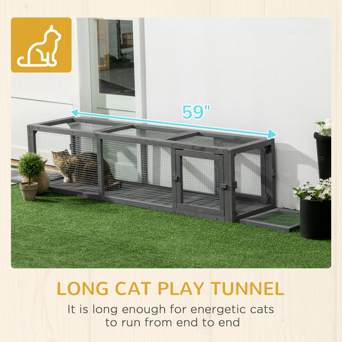 Pawhut 59\" Long Cat Tunnel, Cat Shelter L- Shape With Extendable Design, Cat Enclosure For Indoor/ou