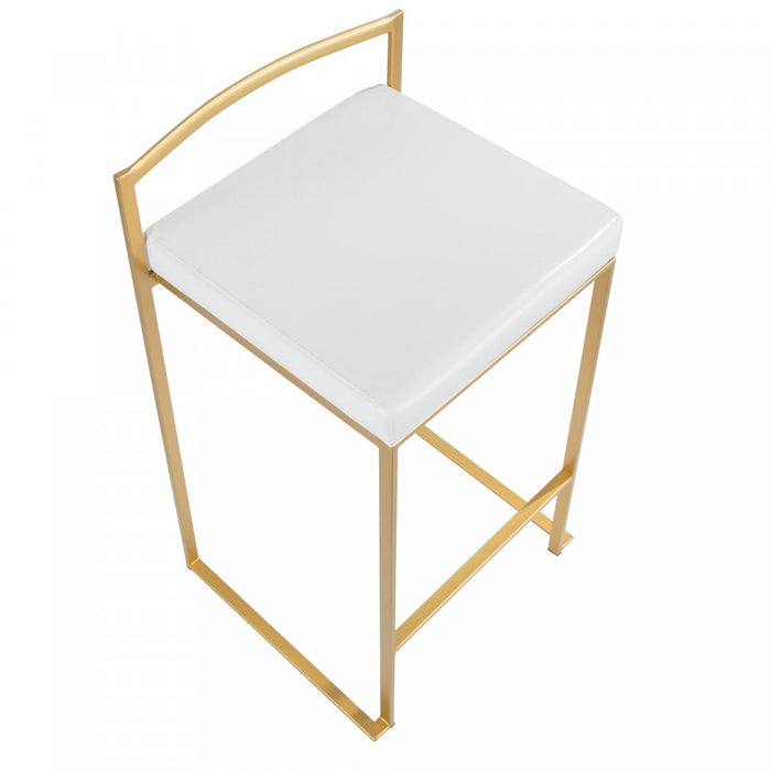LumiSource Fuji White Faux Leather Contemporary Counter-Height Stool - Set of 2