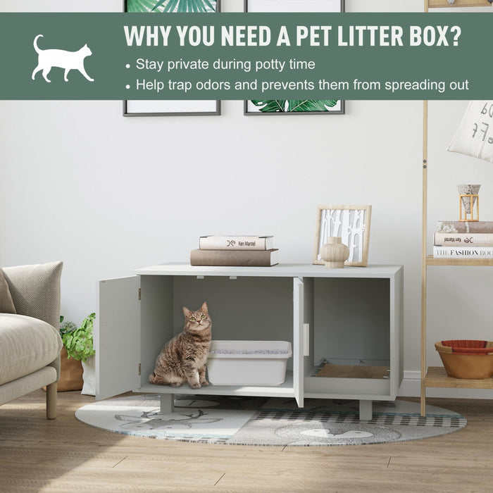 Pawhut Wooden Cat Washroom Pet Litter Box Enclosure Kitten House Nightstand End Table With Scratcher