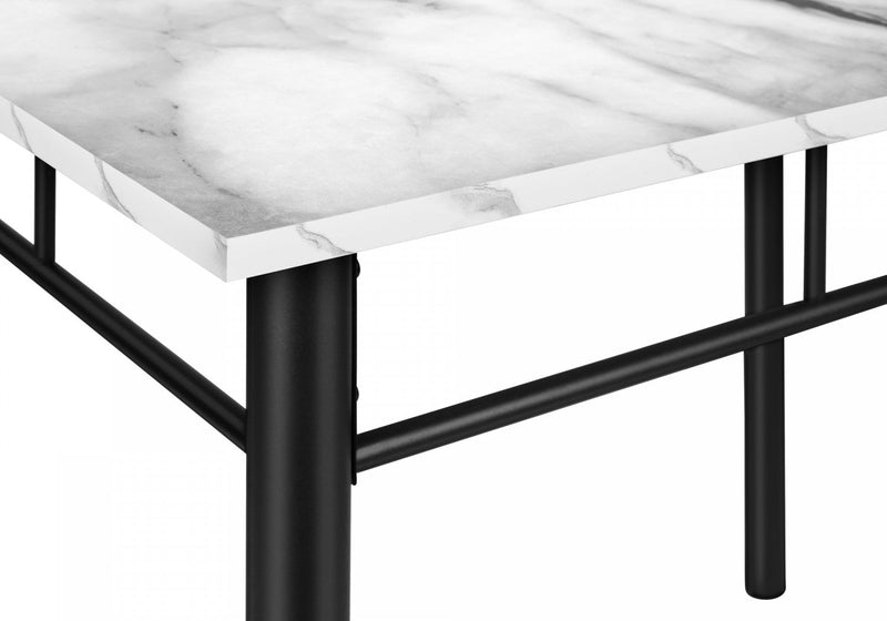 Dining Table 5-Piece Set Small Rectangular Kitchen White Marble-Look Laminate Black Metal Contemporary Modern