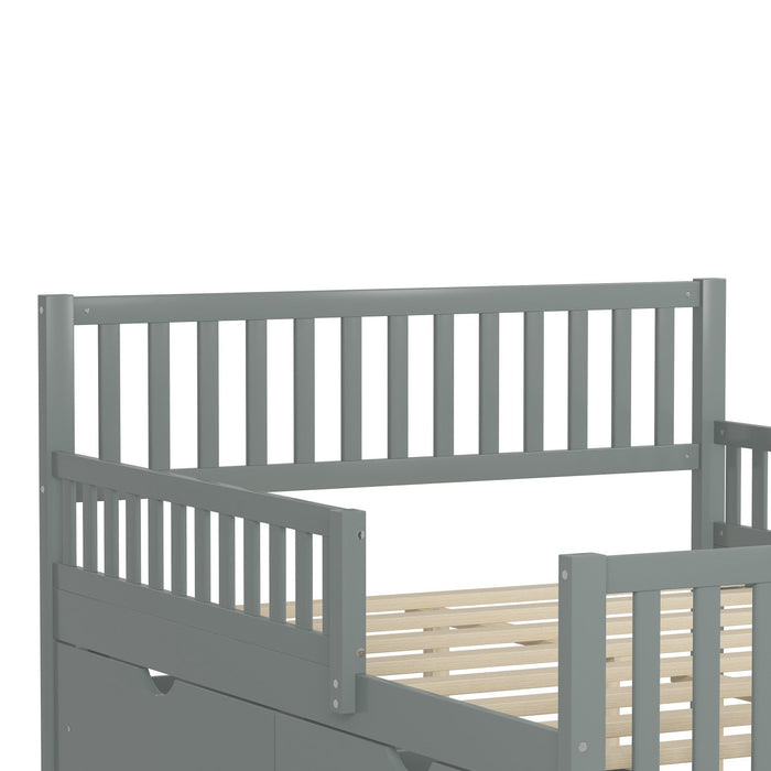 Emma Wood Platform Bed with Guardrails and Storage Drawers,Full Size - Grey 