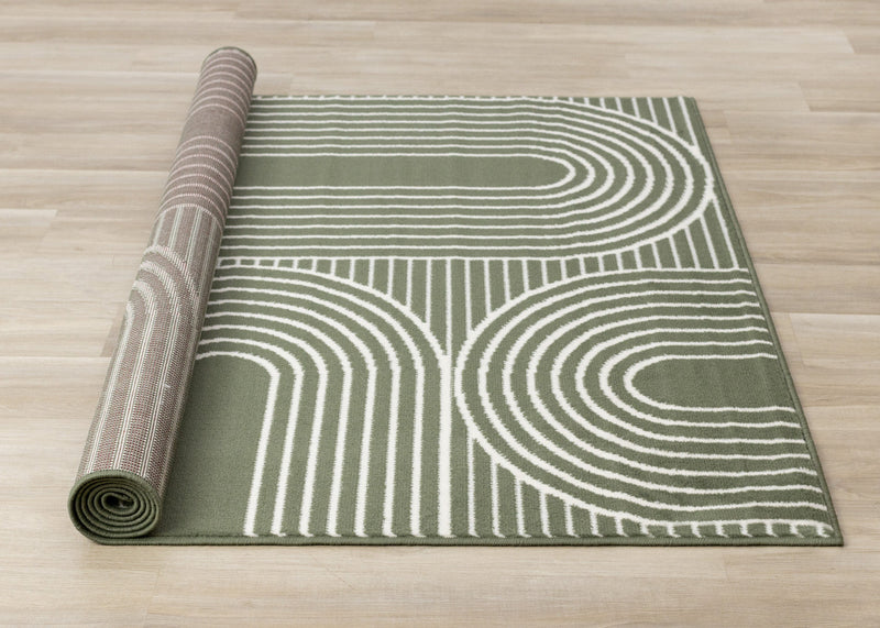 Forte Green White Modern Geometric Arches Area Rug - 7'9\" x 10'6\"