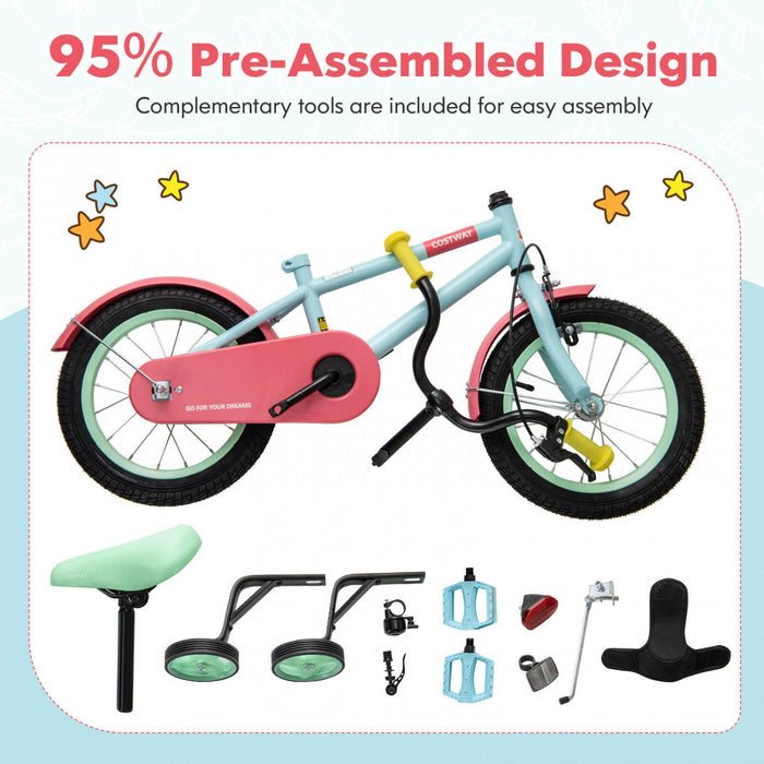 Costway 18" Kids Bike With Adjustable Saddle Handlebar Removable Training Wheels Handbrake Red