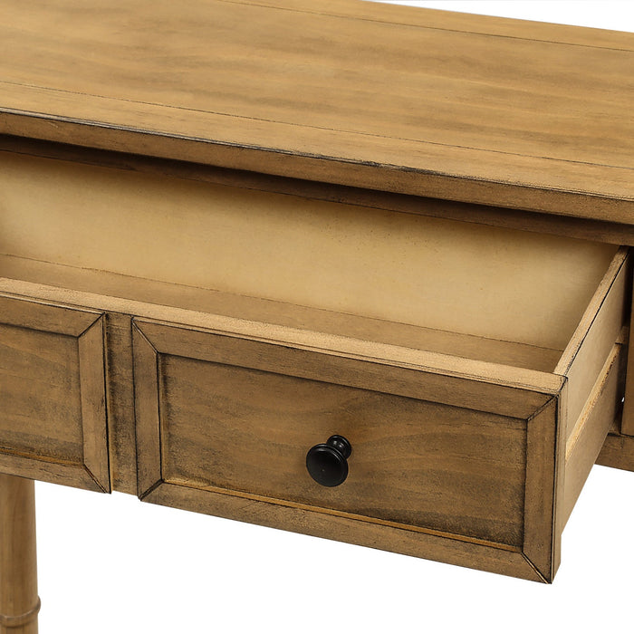 Phyllis Solid Wood Console Table With Drawers And Bottom Shelf - Old Pine 