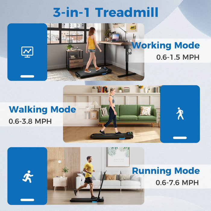 Costway 3 In 1 Folding Treadmill With Remote Control Led Display And App For Home Blue