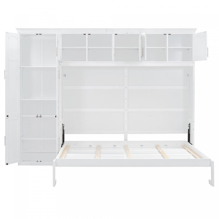 Eileen Space-saving Murphy Wall Bed With Cabinets, Queen Size - White 