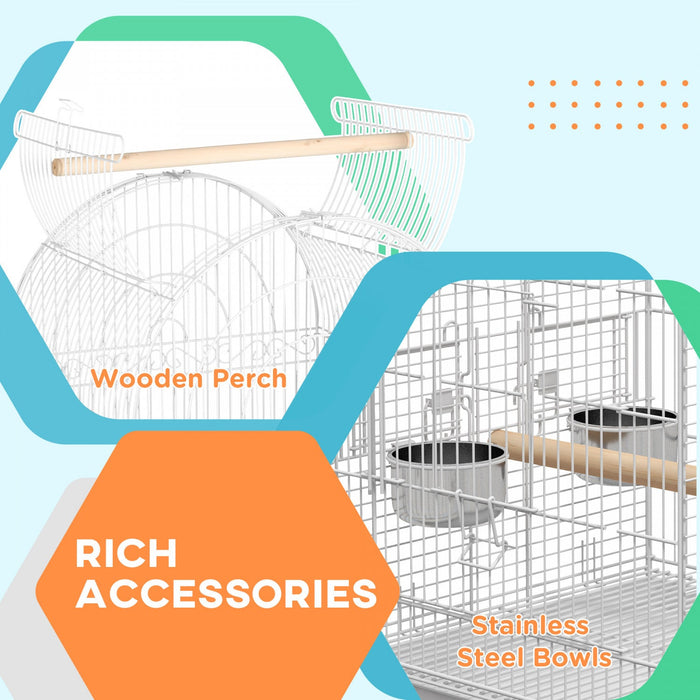 Pawhut 60\" Bird Cage Open Top For Finches, Canaries, Budgies, With Rolling Stand, Removable Tray, St