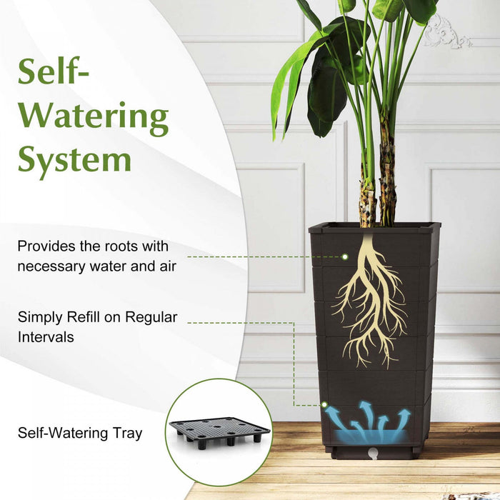 Costway 23" Tall Planter Set Of 2 For Indoor/ Outdoor Use Large Self-watering Plant Pot Brown