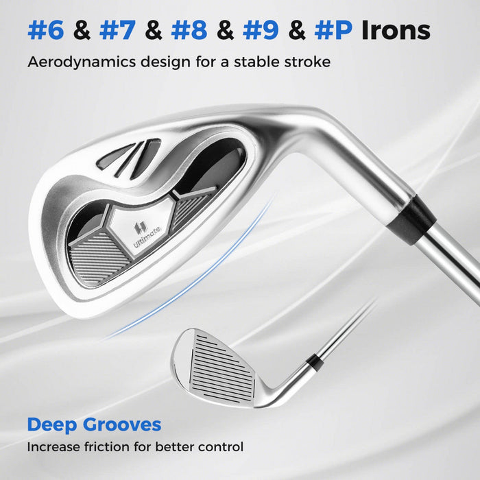 Men's Complete Golf Clubs Package Set 10 Pieces Includes Alloy Driver Grey