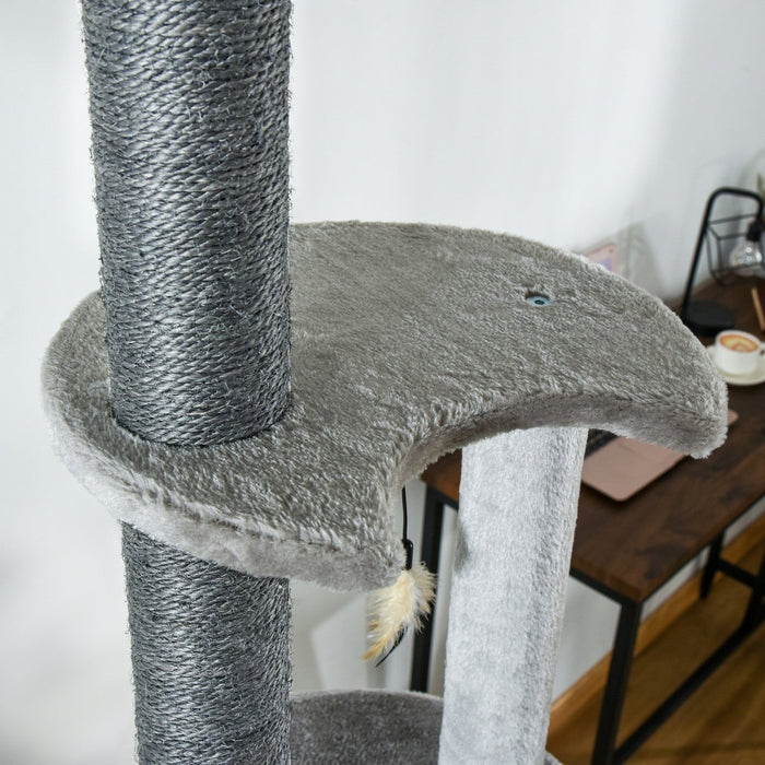 Pawhut 89\"-100\" Floor To Ceiling Cat Tree 6-tier Cat Climbing Tower Adjustable High With Scratching 
