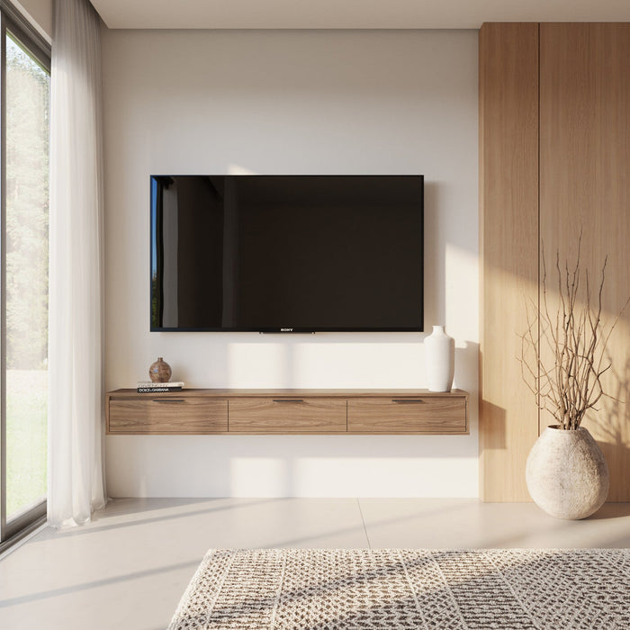 Nordika Slim 72\" Wall-Mounted TV Stand with 3 Storage Cabinets - Light Walnut 