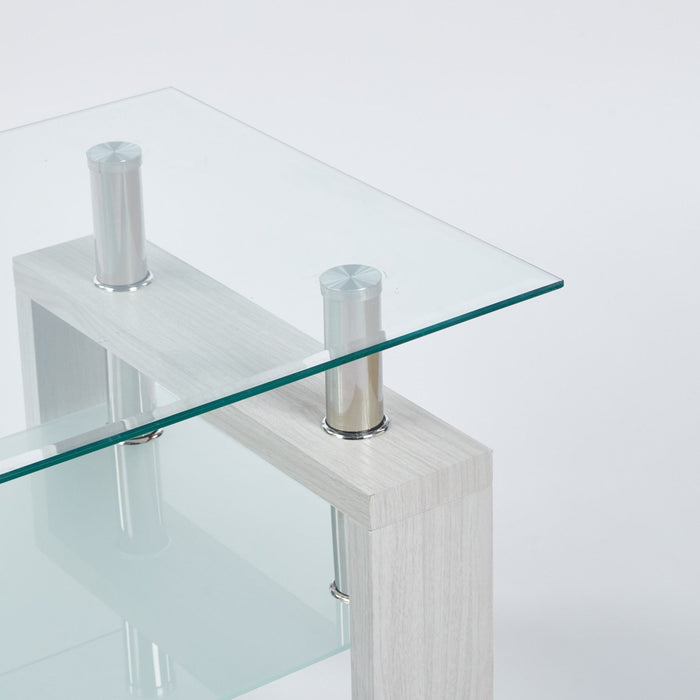 Lucius Modern Geometric Design Tempered Glass Coffee Tablewith Metal Frame and Clear Glass,White  