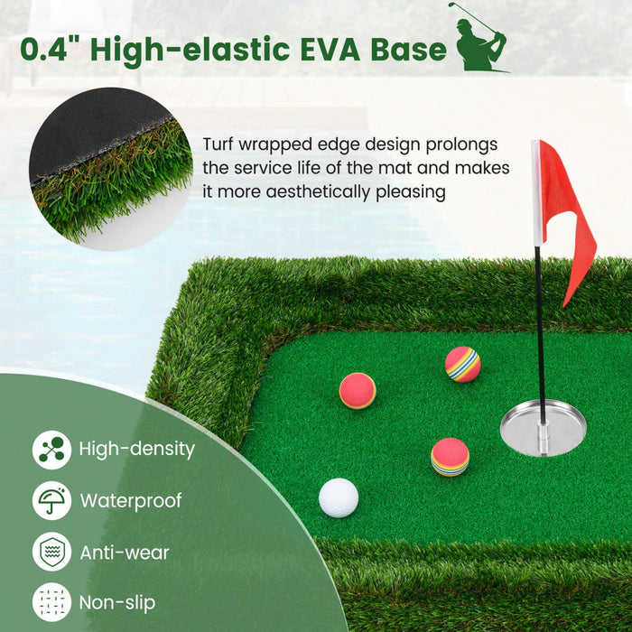 Costway Rectangular Floating Golf Green For Pool Includes Golf Hitting Mat 6 Golf Balls
