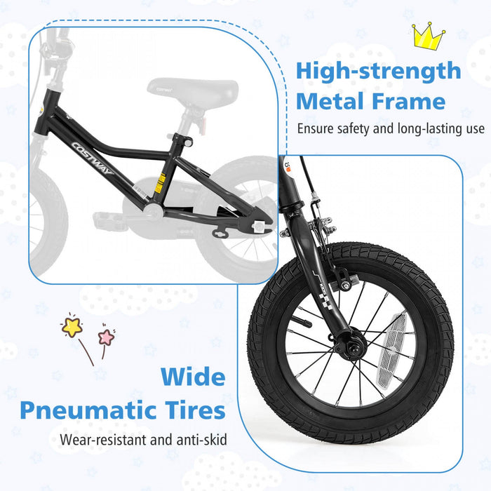 Costway 12" Kids Training Bike With Removable Training Wheels Pneumatic Tires Black