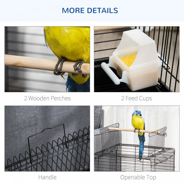 Pawhut 23\" Bird Cage Flight Parrot House Cockatiels Playpen With Open Play Top And Feeding Bowl Perc