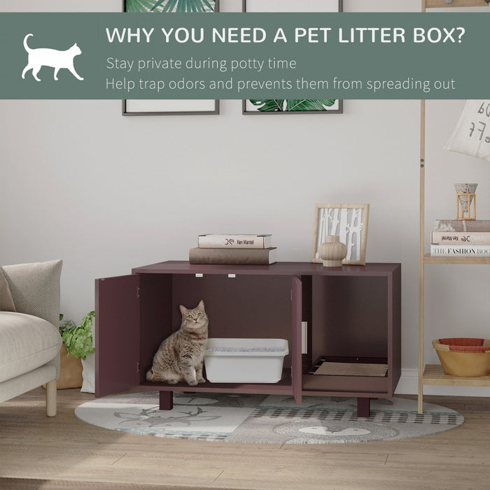 Pawhut Wooden Cat Washroom Pet Litter Box Enclosure Kitten House Nightstand End Table With Scratcher