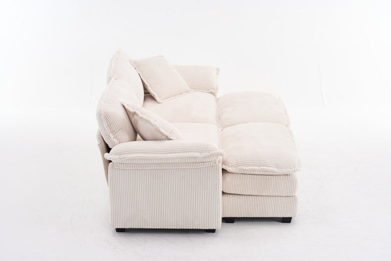 Liam 84.6\" Comfortable Cloud Modular Sofa with Corduroy Upholstered,White  