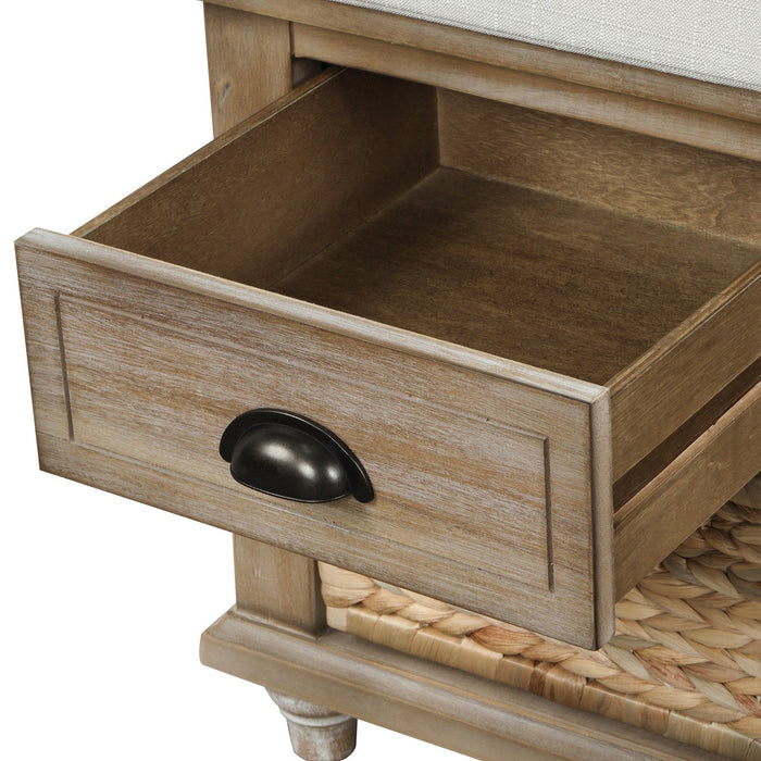 Harvey Solid Wood Storage Bench With Drawers And Rattan Baskets - Light Brown 