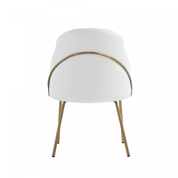 Gracie Modern Metal Vegan Leather Dining Chair in White and Gold 