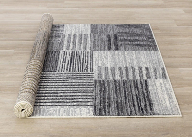 Forte White Grey Black Modern Striped Patches Area Rug - 5'3\" x 7'5\"