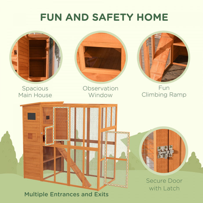 Pawhut Large Catio Outdoor Cat Enclosure Weatherproof Cat House With Cat Condo, Indoor Wooden Cat Ca