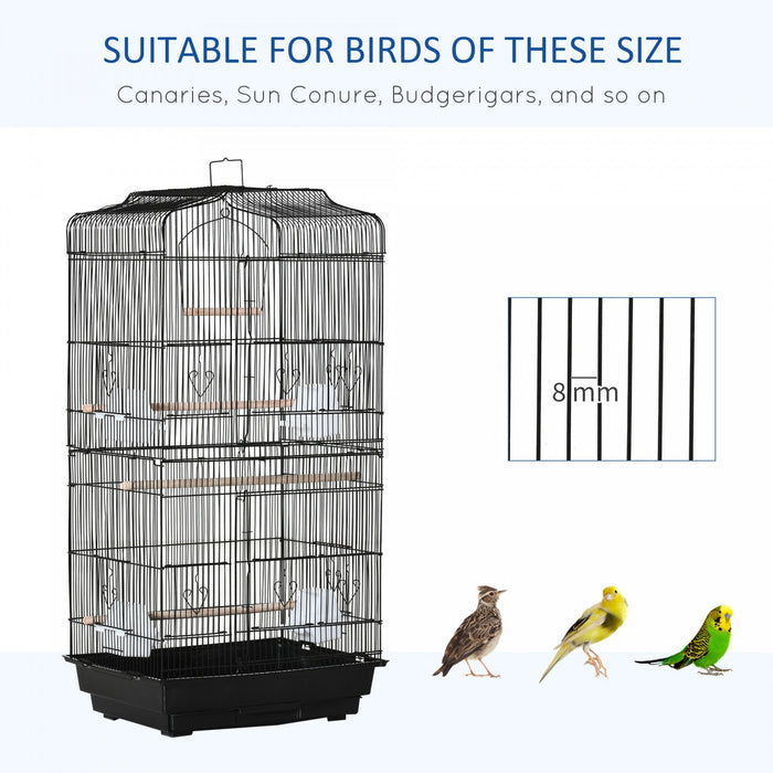 Pawhut 36\" Bird Cage For Finches, Canaries Budgies, Parrot Cage With Accessories Handle, Black