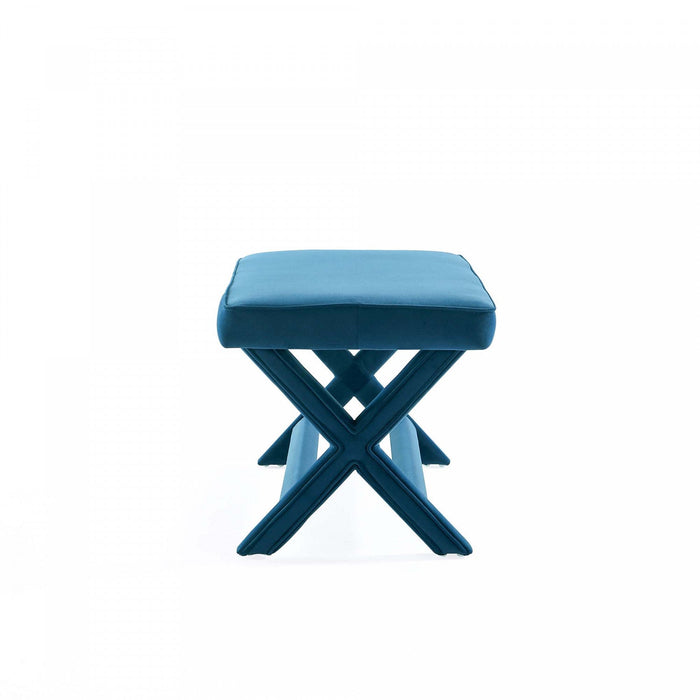 Abigail Mid-Century Modern Upholstered Velvet Accent Bench in Blue 