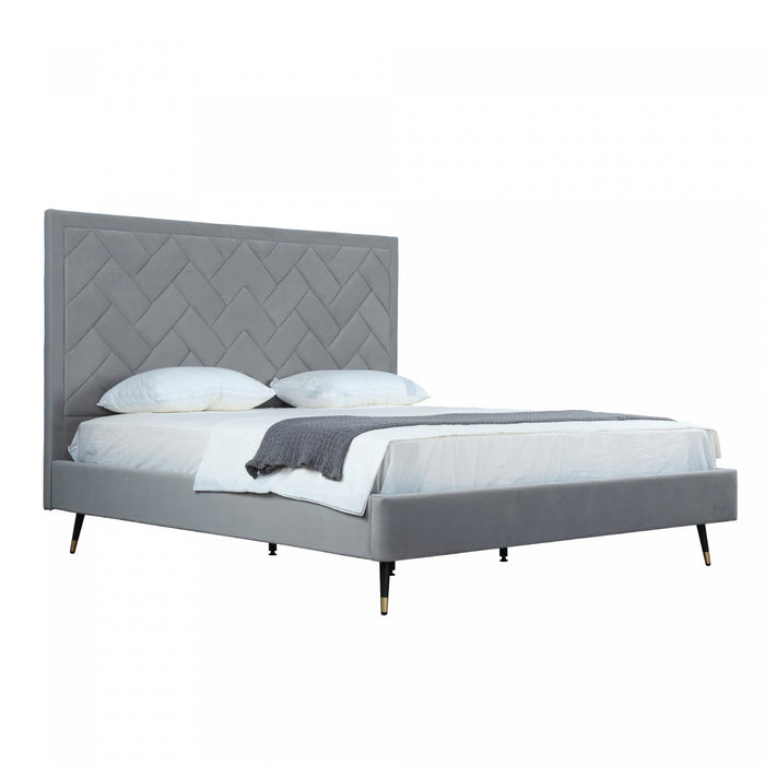 Crosby Modern Upholstered Velvet King Bed in Gray 