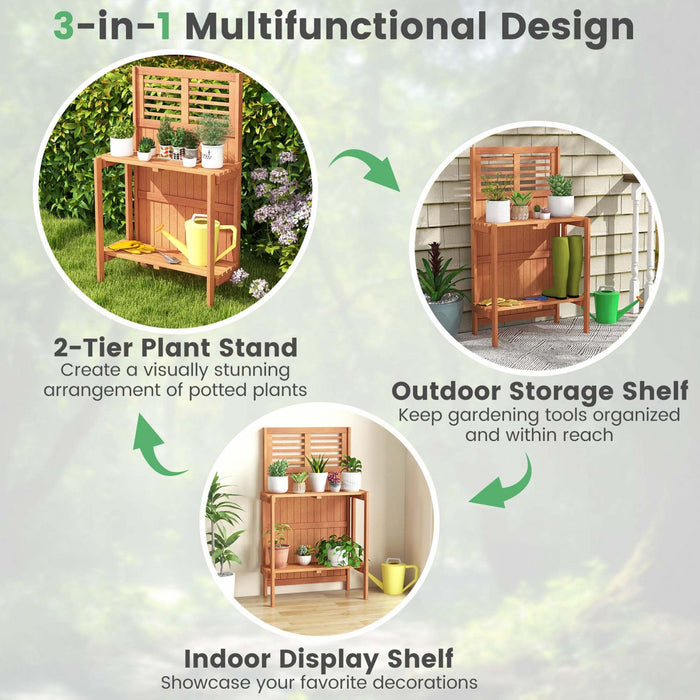 Costway Wood Potting Bench Waterproof Garden Table With 2-tier Open Storage Shelf