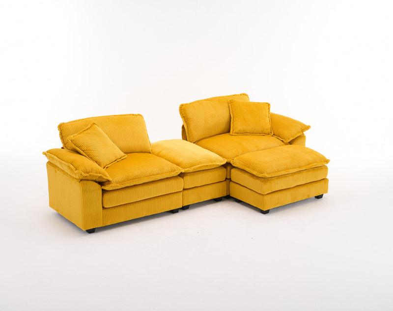 Liam 84.6\" Comfortable Cloud Modular Sofa with Corduroy Upholstered,Yellow  
