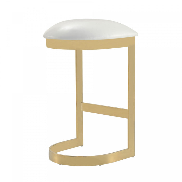 Aura Modern Metal Upholstered Barstool in White - Set of 2 Bar Stool 