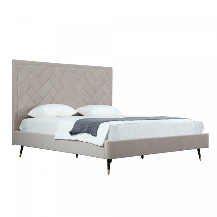 Crosby Modern Upholstered Velvet King Bed in Greige 