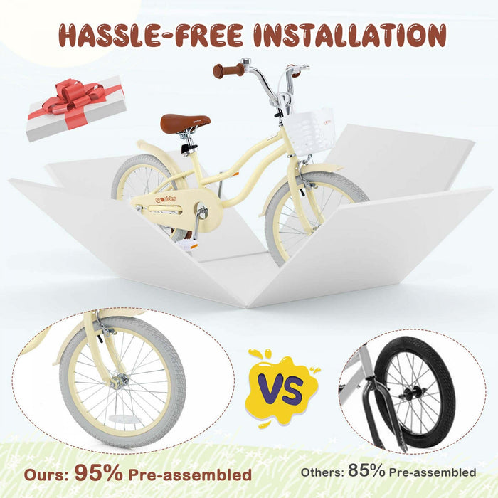 Prorider 18" Kids Bike Toddler Bicycle With Training Wheel Kickstand For 4-8 Years Beige