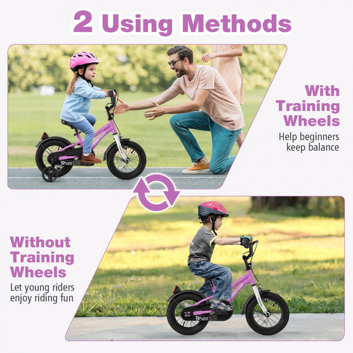 Costway 12" Kids Bike For 3-4 Years Old Boys & Girls With Adjustable Seat Handbrake Reflectors Purple