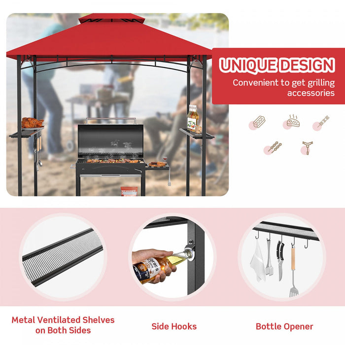 8' X 5' Bbq Grill Gazebo 2-tier Barbecue Canopy Vented Top Shelves Shelter Wine