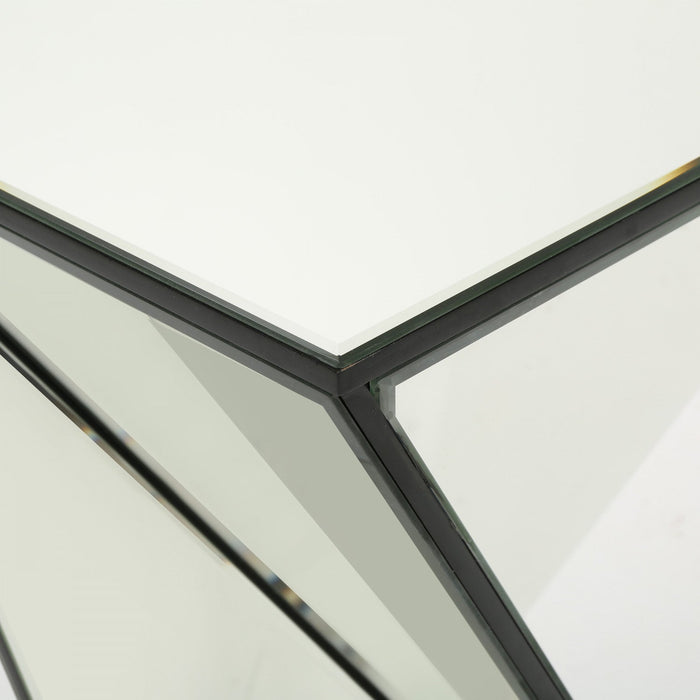 Molly Light-reflecting Design Geometric Mirrored Accent Side Table With Glass And Engineered Wood - Silver 
