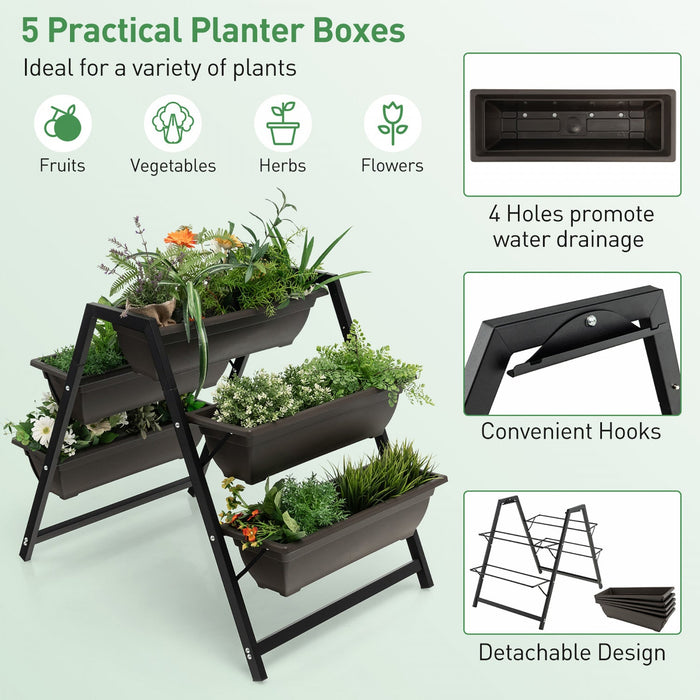 Costway 31"h Raised Garden Bed 3-tier Vertical Planter W/5 Plant Boxes Indoor Outdoor