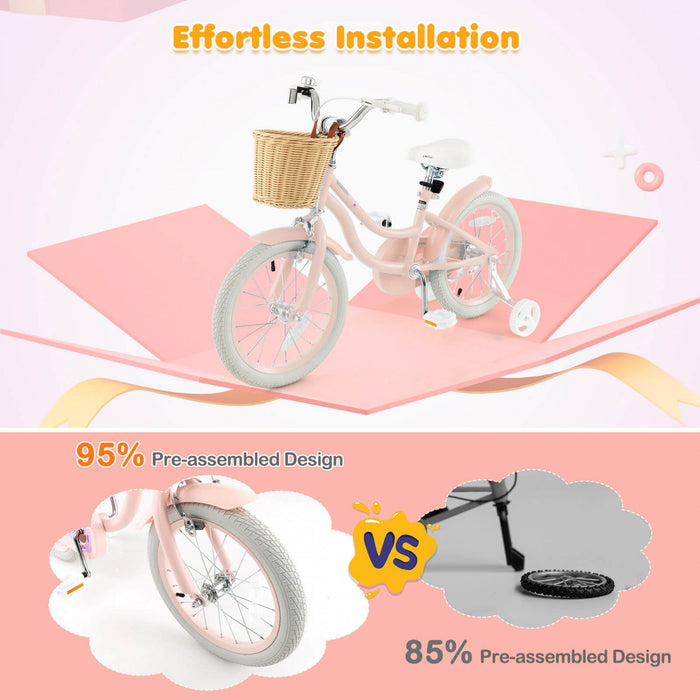 Costway 16" Kid's Bike With Training Wheels Adjustable Handlebar Seat Handbrake Pink