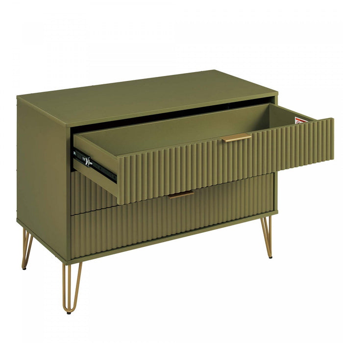 Dumbo Modern 35\" Fluted Dresser in Olive Green (3-Drawer) 