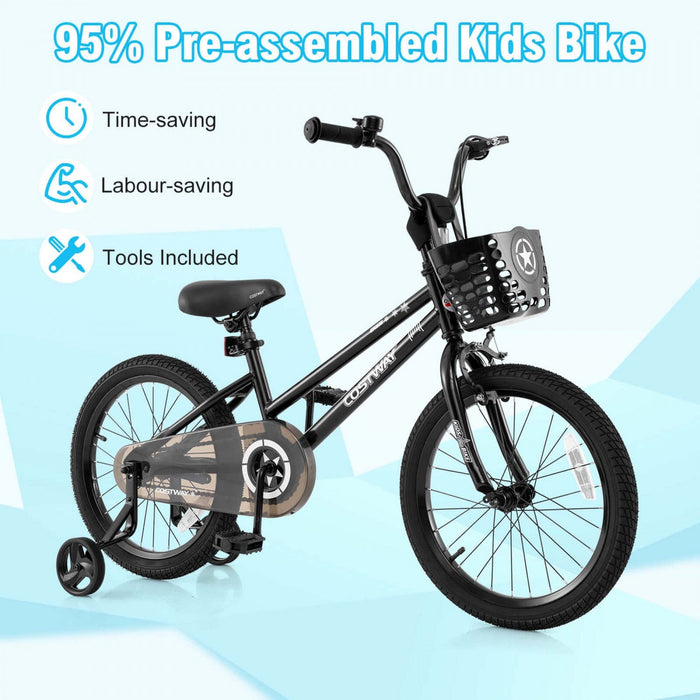 Costway 16" Kid's Bike With Training Wheels Adjustable Handlebar & Seat Handbrake Black