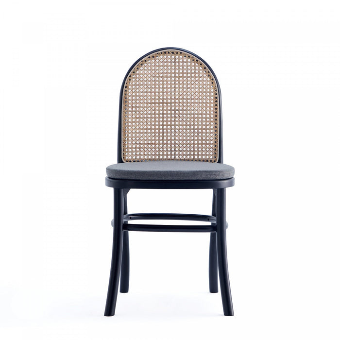 Paragon Industry Chic Cane Back Wood Upholstered Dining Chair in Black and Gray - Set of 4 
