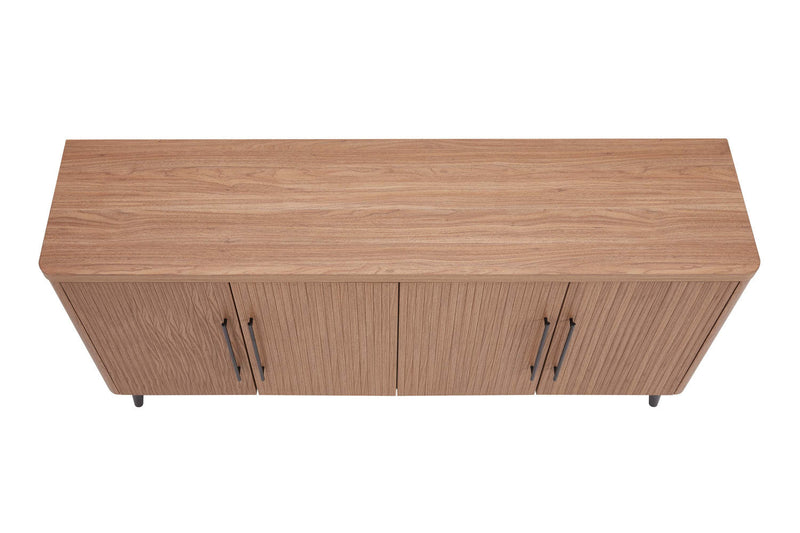 Jodie Mid-Century Modern 65\" Fluted Sideboard in Maple Buffet 