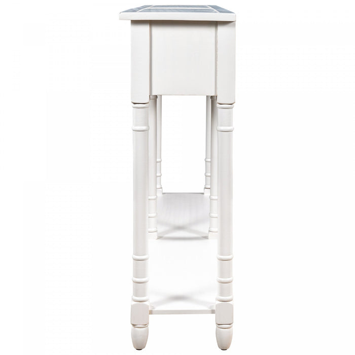 Phyllis Solid Wood Console Table With Drawers And Bottom Shelf - Ivory White 