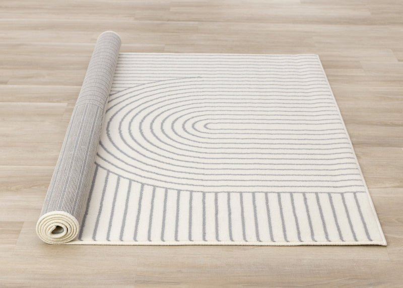 Forte White Grey Curved Arches Indoor Area Rug - 6'7\" x 9'6\"