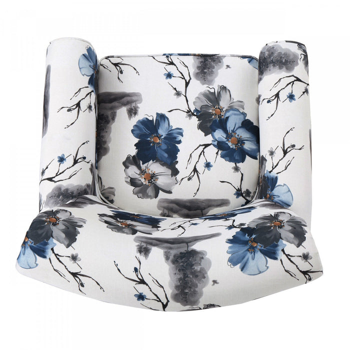 Pansy Floral Fabric Upholstered Accent Chair With Flared Arms And Wooden Legs,flower 