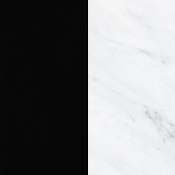 Olio Kitchen Island With Open Storage Shelf - Matte Black And Faux White Marble 